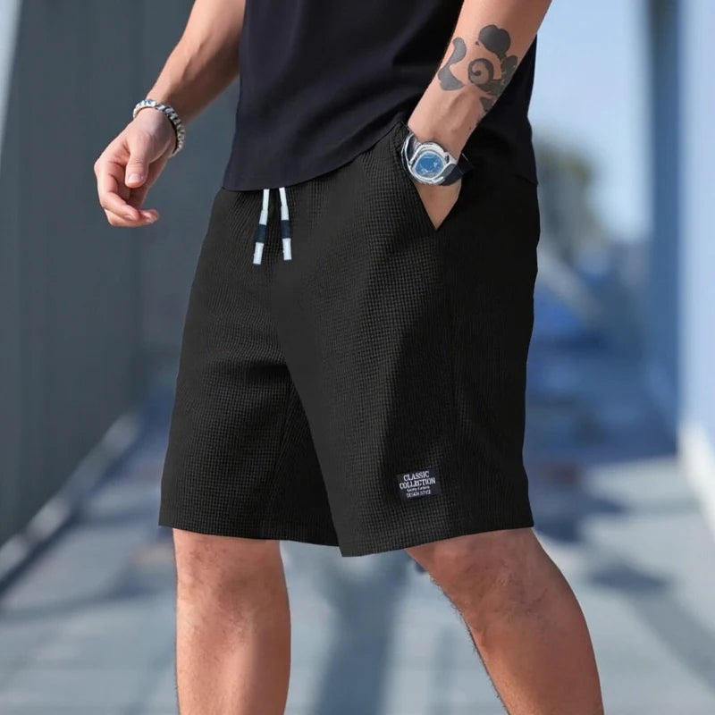 Men's Textured Fabric Casual Shorts Breathable Beach Sports Pants Regular Fit Solid Color Summer Fashion Shorts for Daily Wear