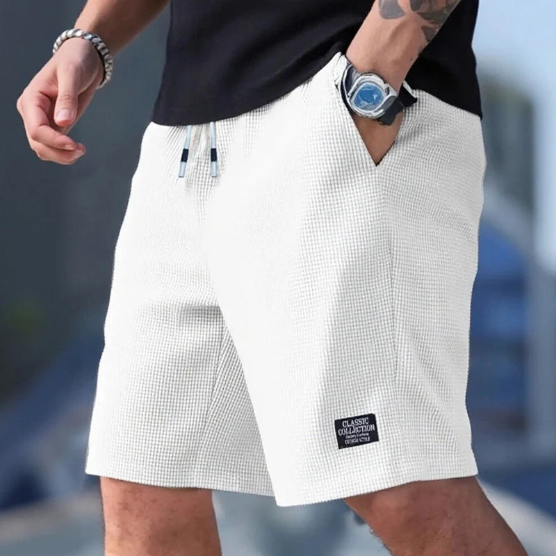 Men's Textured Fabric Casual Shorts Breathable Beach Sports Pants Regular Fit Solid Color Summer Fashion Shorts for Daily Wear