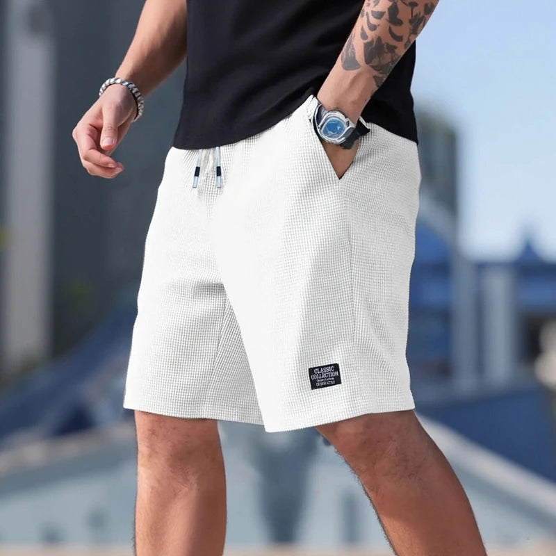 Men's Textured Fabric Casual Shorts Breathable Beach Sports Pants Regular Fit Solid Color Summer Fashion Shorts for Daily Wear