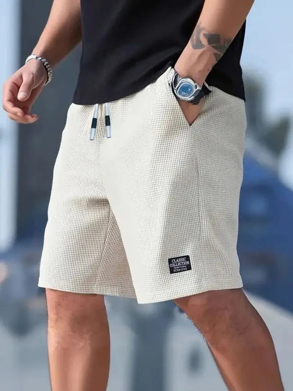 Men's Textured Fabric Casual Shorts Breathable Beach Sports Pants Regular Fit Solid Color Summer Fashion Shorts for Daily Wear